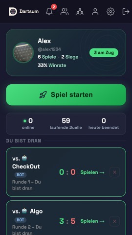 Übersicht mit laufenden Duellen